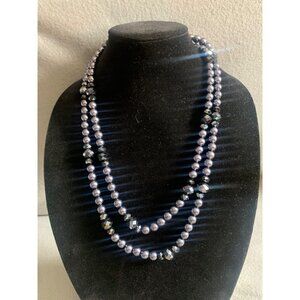 Double-Strand Black Faceted & Black Pearl Necklace  54 inches